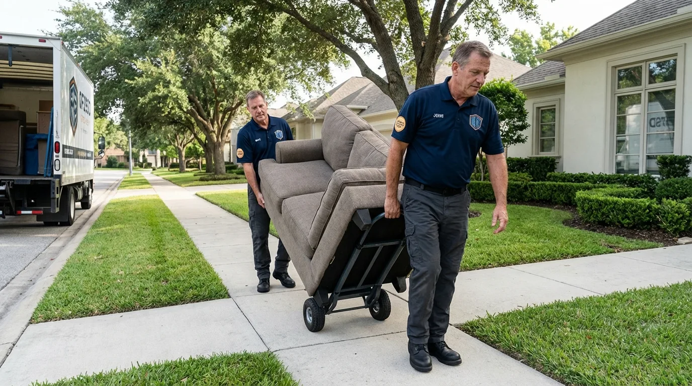 Local residential moving crew loading furniture in Wilmington, MA