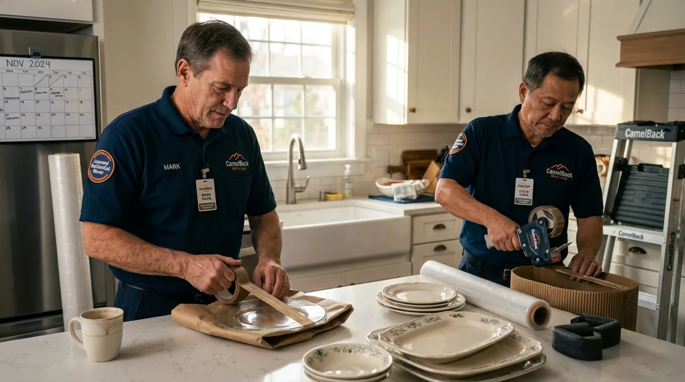 Professional crew packing kitchen dishware in Wilmington, MA